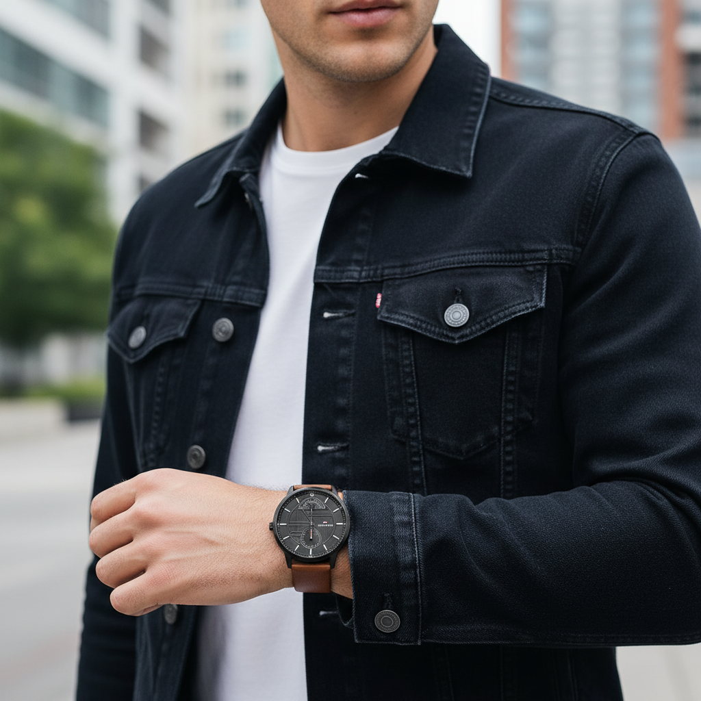 Original Tommy Hilfiger Hunter Men's Watch - Black Case & Brown Leather (1791604)