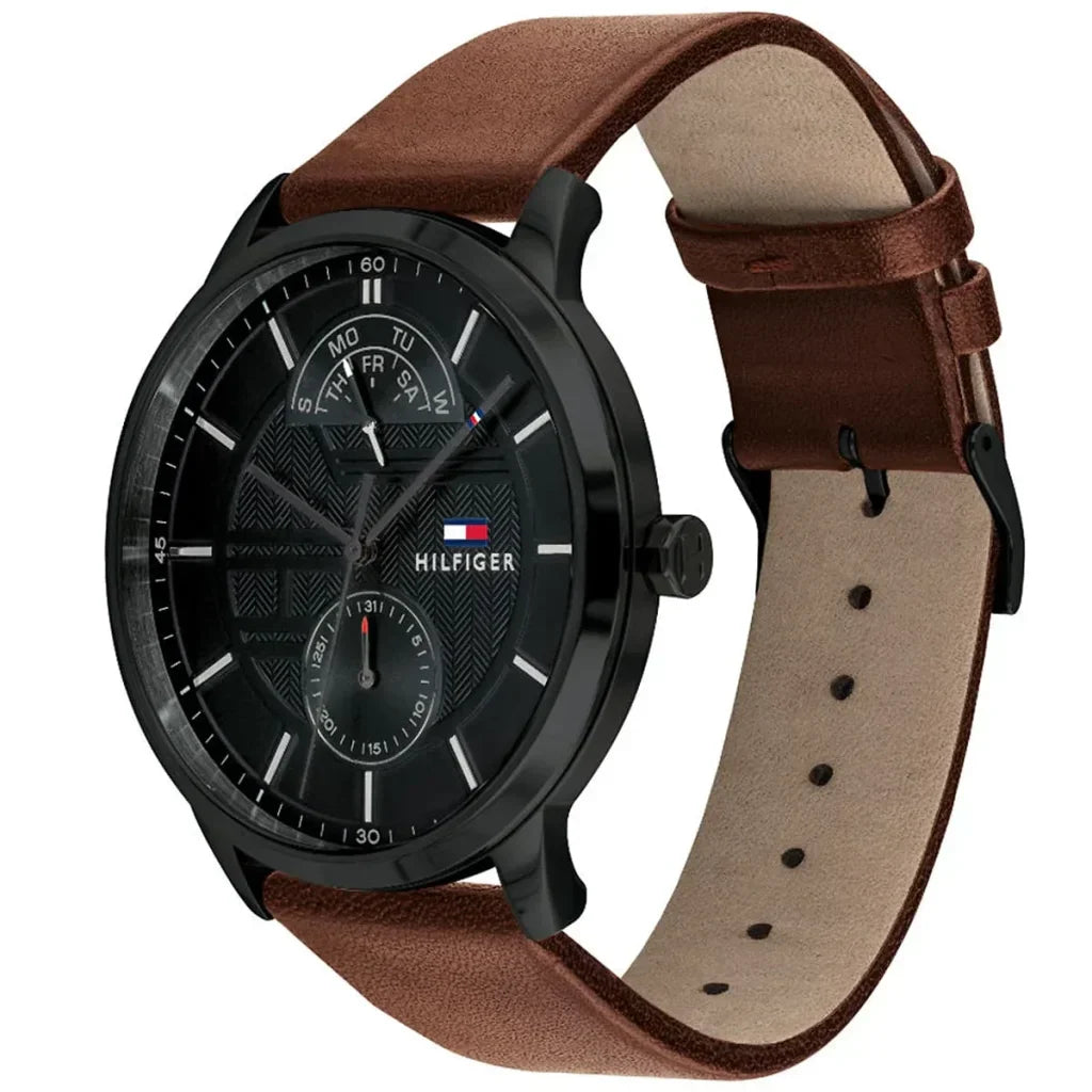 Original Tommy Hilfiger Hunter Men's Watch - Black Case & Brown Leather (1791604)