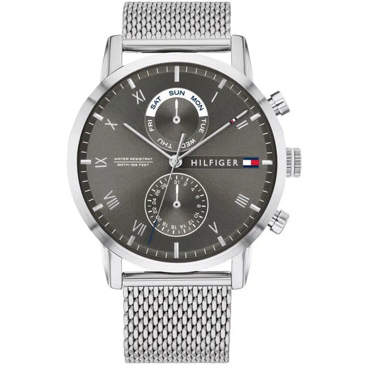 Original Tommy Hilfiger Kane Men's Watch - Silver Mesh Steel & Grey Dial (1710402)
