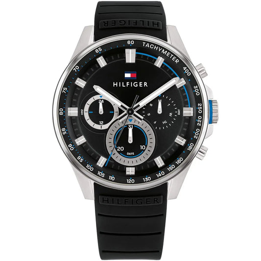 Original Tommy Hilfiger Men's Watch - Silver Case & Black Rubber (1791971)