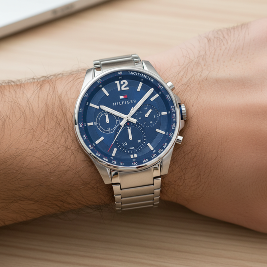 Original Tommy Hilfiger Max Men's Watch - Silver Steel & Navy Dial (1791973)