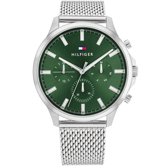 Original Tommy Hilfiger Ryder Men's Watch - Silver Mesh Steel & Green Dial (1710499)