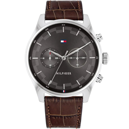 Original Tommy Hilfiger Men's Watch - Silver Case & Brown Leather (1710422)