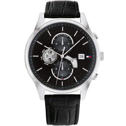 Original Tommy Hilfiger Men's Watch - Silver Case & Black Leather (1710502)