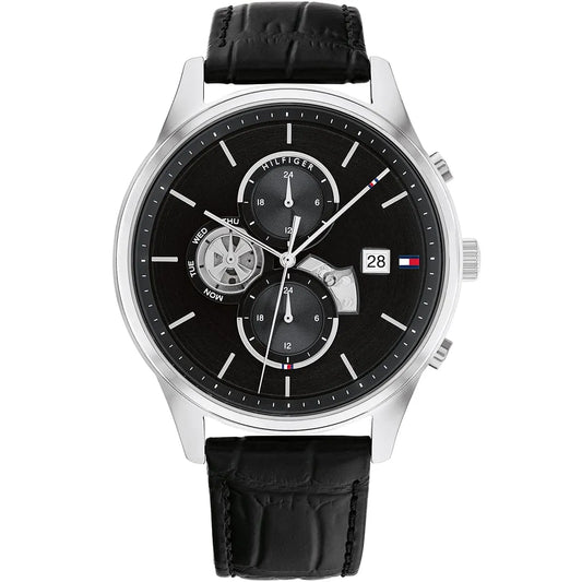 Original Tommy Hilfiger Men's Watch - Silver Case & Black Leather (1710502)