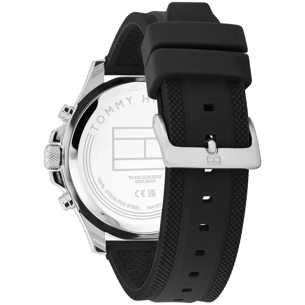 Tommy Hilfiger Bryan 1792111 Men's Silver Case Black Dial Rubber Watch