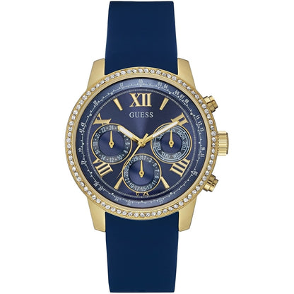 Guess Sunrise Multi-Function W0616L2 Gold Case Blue Dial Blue Rubber Women Watch
