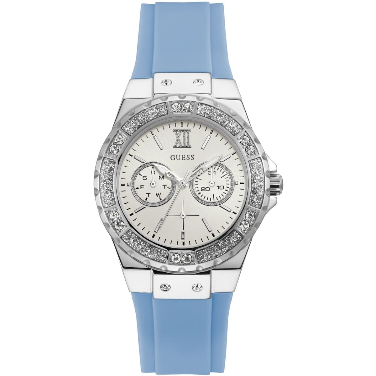 Guess Limelight W1053L5 Multi-Function White Dial Women's Blue Rubber Watch