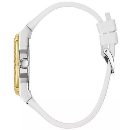 Guess Zena Multi-Function W1094L1 Silver Case Gold Bezel White Rubber Women's Watch