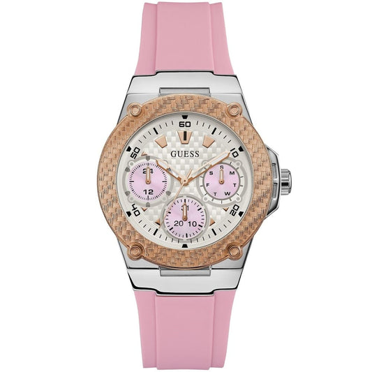Guess Zena Multi-Function W1094L4 Silver Case Rose Gold Bezel Pink Rubber Women's Watch