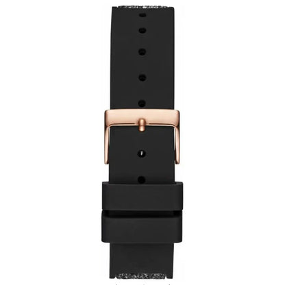 Guess Swirl Multi-Function W1096L3 Gold Case Crystal Bezel Black Dial Black Crystal Rubber Women's Watch