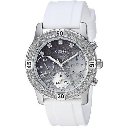 Guess Confetti Multi-Function W1098L1 Silver Case Crystal Bezel White Rubber Women's Watch
