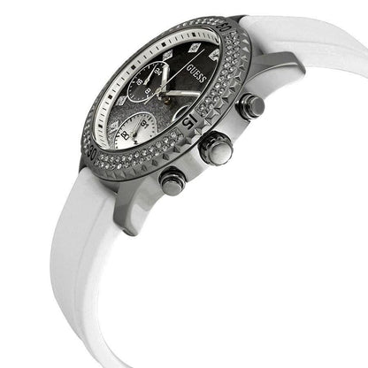 Guess Confetti Multi-Function W1098L1 Silver Case Crystal Bezel White Rubber Women's Watch