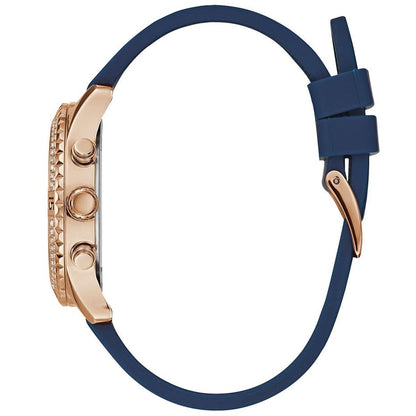 Guess Confetti Multi-Function W1098L6 Gold Case Crystal Bezel Blue Rubber Women's Watch