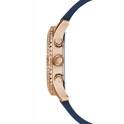 Guess Confetti Multi-Function W1098L6 Gold Case Crystal Bezel Blue Rubber Women's Watch