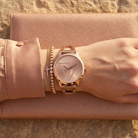 Guess W1145L4 Rose Gold Case Triangle Logo Rose Gold Bangle Women's Watch