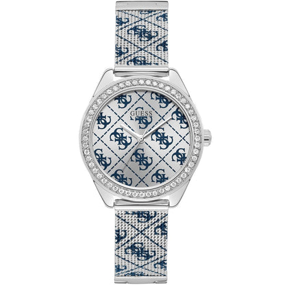 Guess Claudia W1279L1 Silver Case Crystal Bezel 4G Logo Silver Mesh Women's Watch