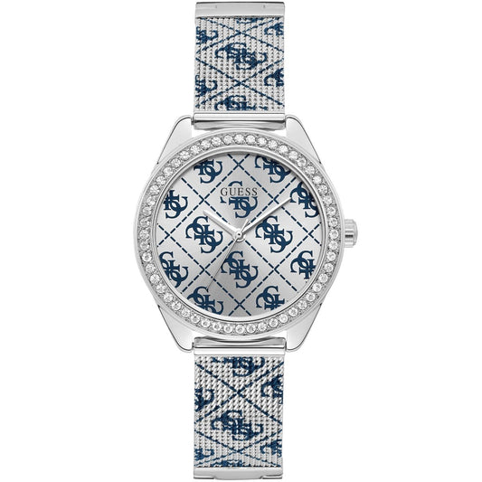 Guess Claudia W1279L1 Silver Case Crystal Bezel 4G Logo Silver Mesh Women's Watch