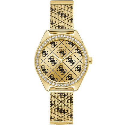 Guess Claudia W1279L2 Gold Case Crystal Bezel 4G Logo Gold Mesh Women's Watch