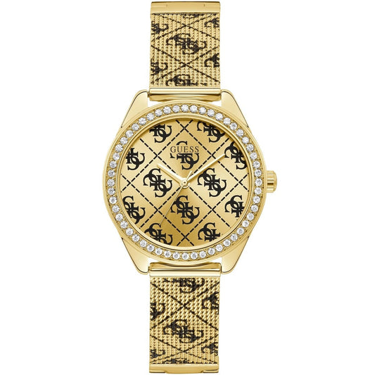Guess Claudia W1279L2 Gold Case Crystal Bezel 4G Logo Gold Mesh Women's Watch