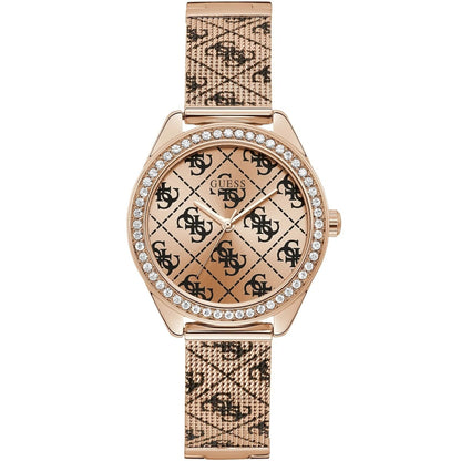 Guess Claudia W1279L3 Rose Gold Case Crystal Bezel 4G Logo Rose Gold Mesh Women's Watch