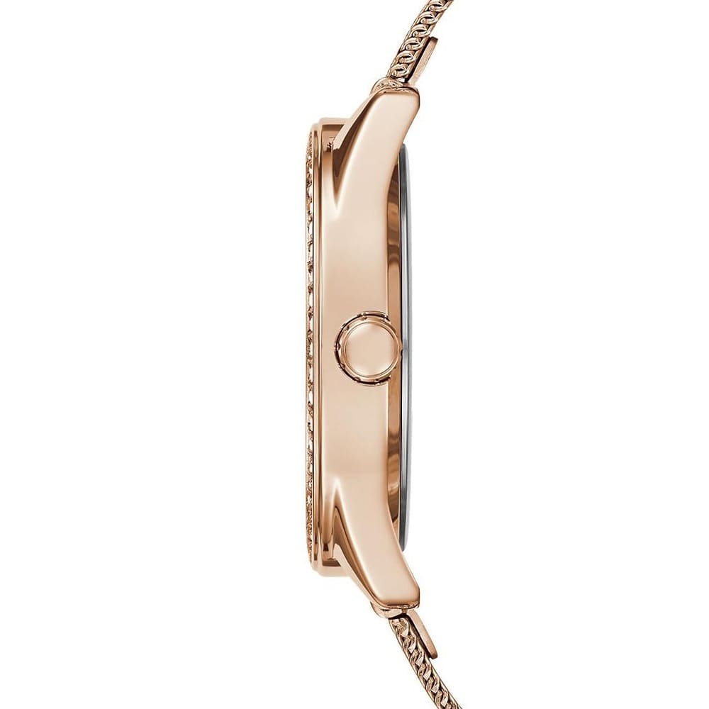 Guess Claudia W1279L3 Rose Gold Case Crystal Bezel 4G Logo Rose Gold Mesh Women's Watch